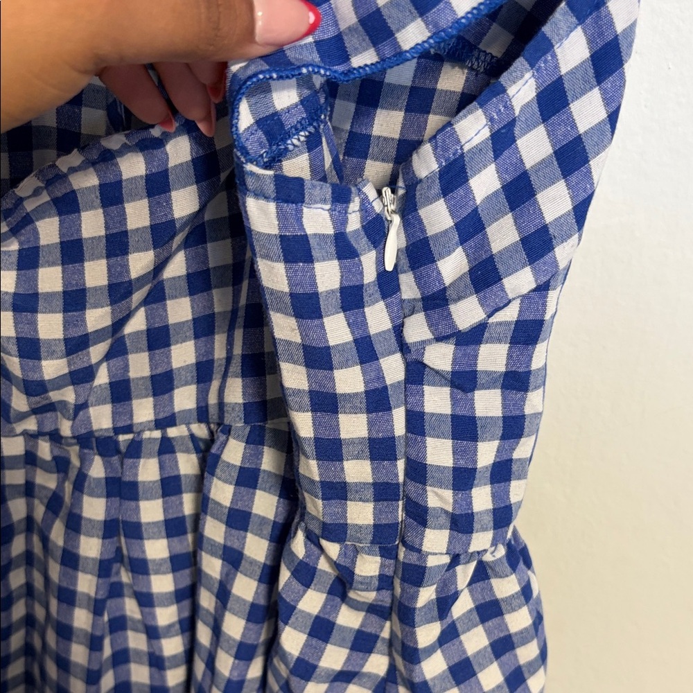 SHEIN Blue Checkered Ruffle Blouse - Picture 3 of 4